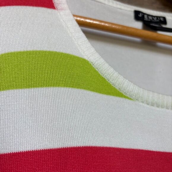 J'ENVIE New York White Green Blue Red 3/4 Sleeve Blouse Women's L - Picture 9 of 11